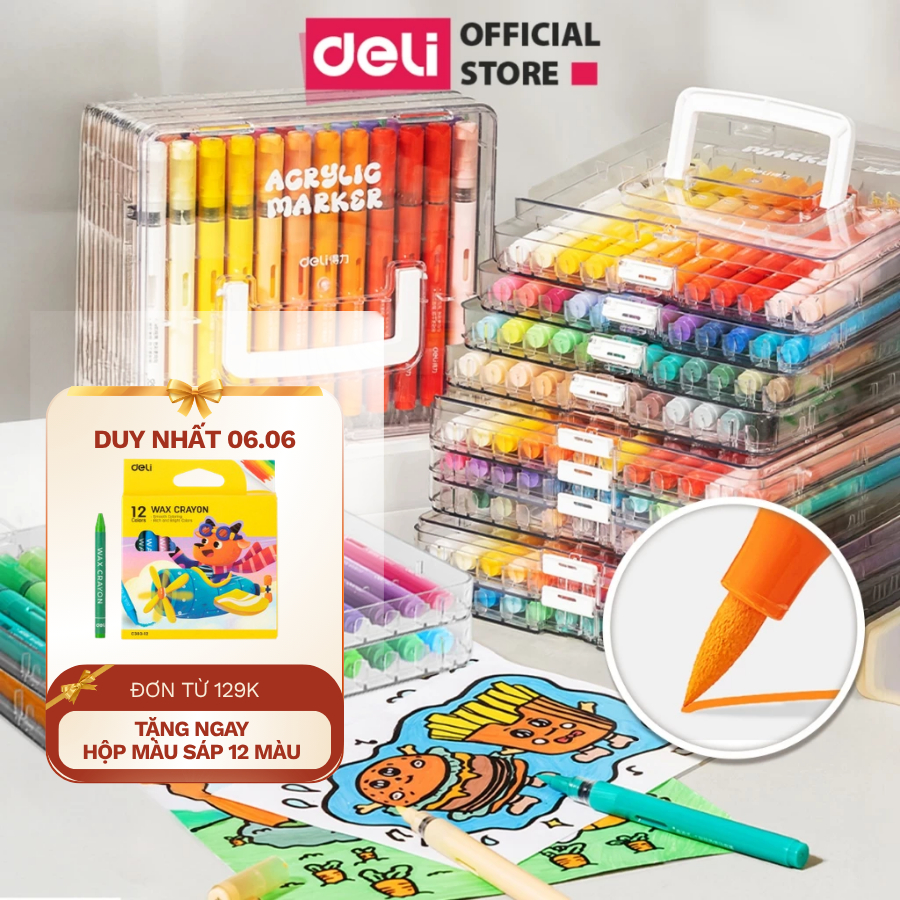 [TOP 1 GIÁ SỈ] Bút Sơn Acrylic Marker 84 Màu Deli HM335 Dạng Roller Hộp Nhựa 24/36/48/60/84 Màu Vẽ T