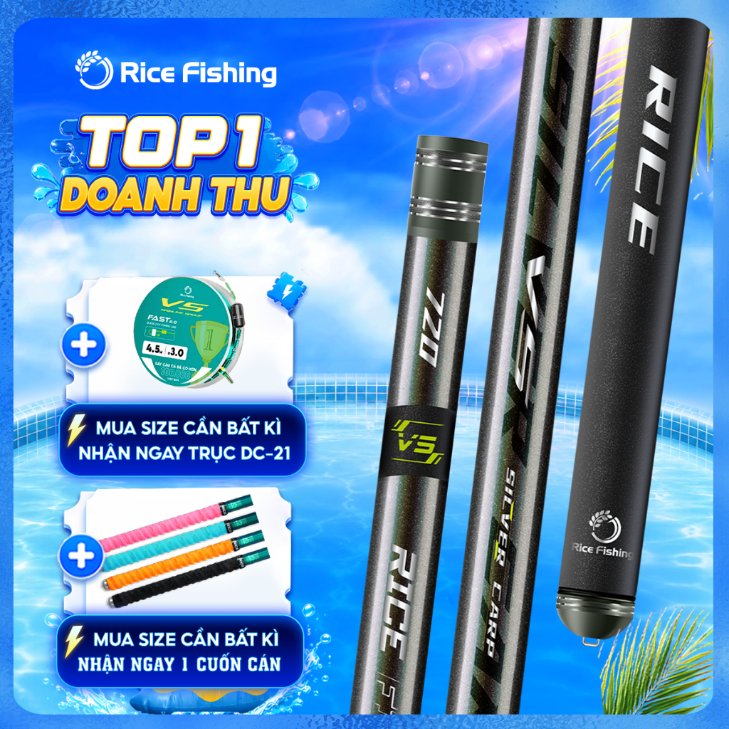 Cần câu đài V5 SILVER CARP RiceFishing carbon chất lượng côn lóng nhỏ chuyên câu cá chép cá mè CC-34