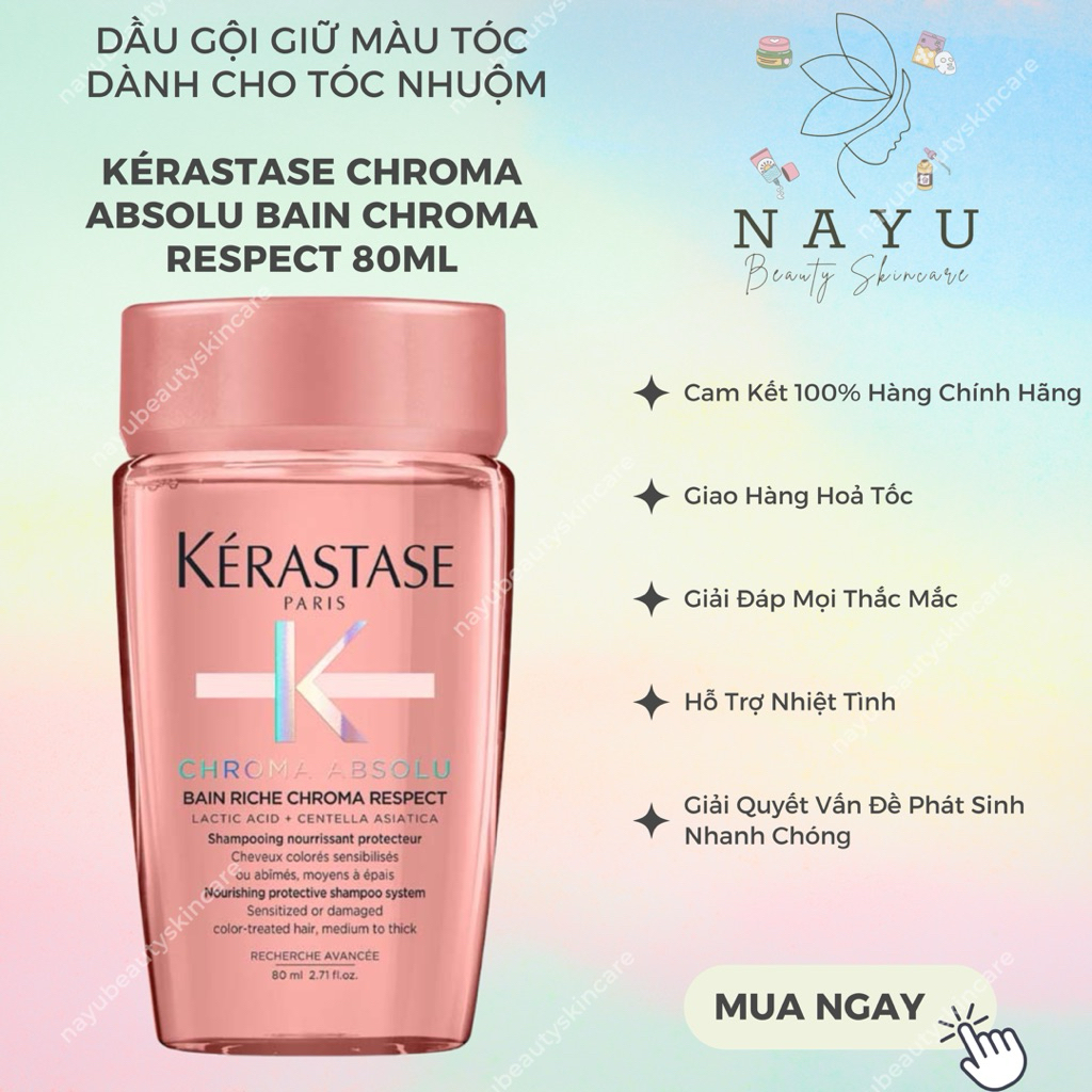 [HÀNG CÔNG TY] DẦU GỘI GIỮ MÀU DÀNH CHO TÓC NHUỘM KÉRASTASE CHROMA ABSOLU BAIN CHROMA RESPECT 80ML