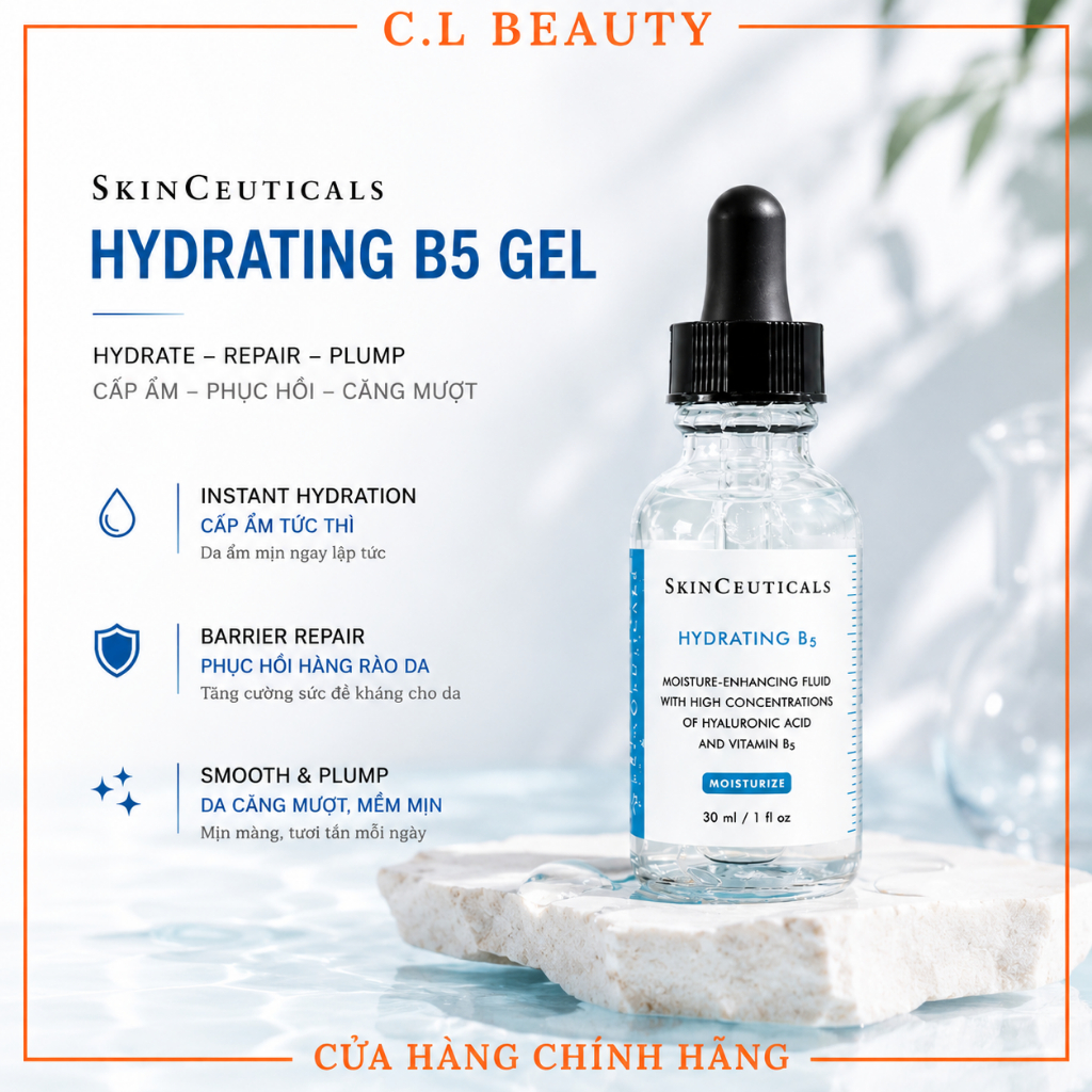 [Chính Hãng] SkinCeuticals Hydrating B5 30ml – Serum Cấp Ẩm Sâu HA & Vitamin B5, Phục Hồi Da Sau Tre