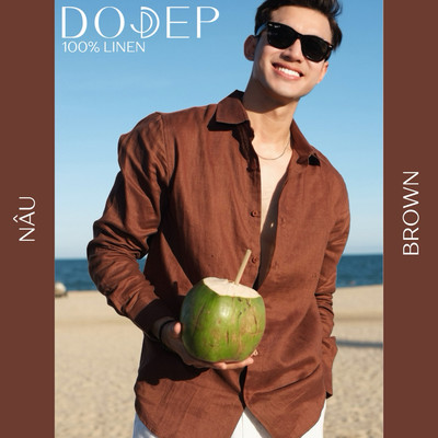 DODEP Áo sơ mi nam linen 100% tay dài