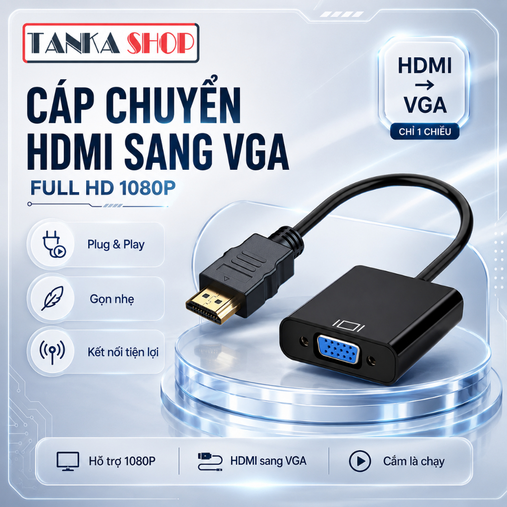Cáp Chuyển HDMI Sang VGA Full HD 1080P - Adapter HDMI To VGA Cho Laptop PC Máy Chiếu