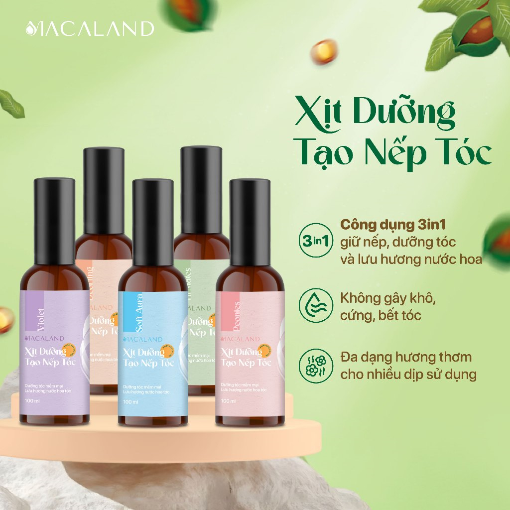 Xịt giữ nếp tóc lưu hương nước hoa thơm lâu dưỡng tóc 2in1 chai 100ml MACALAND - JML SHOP