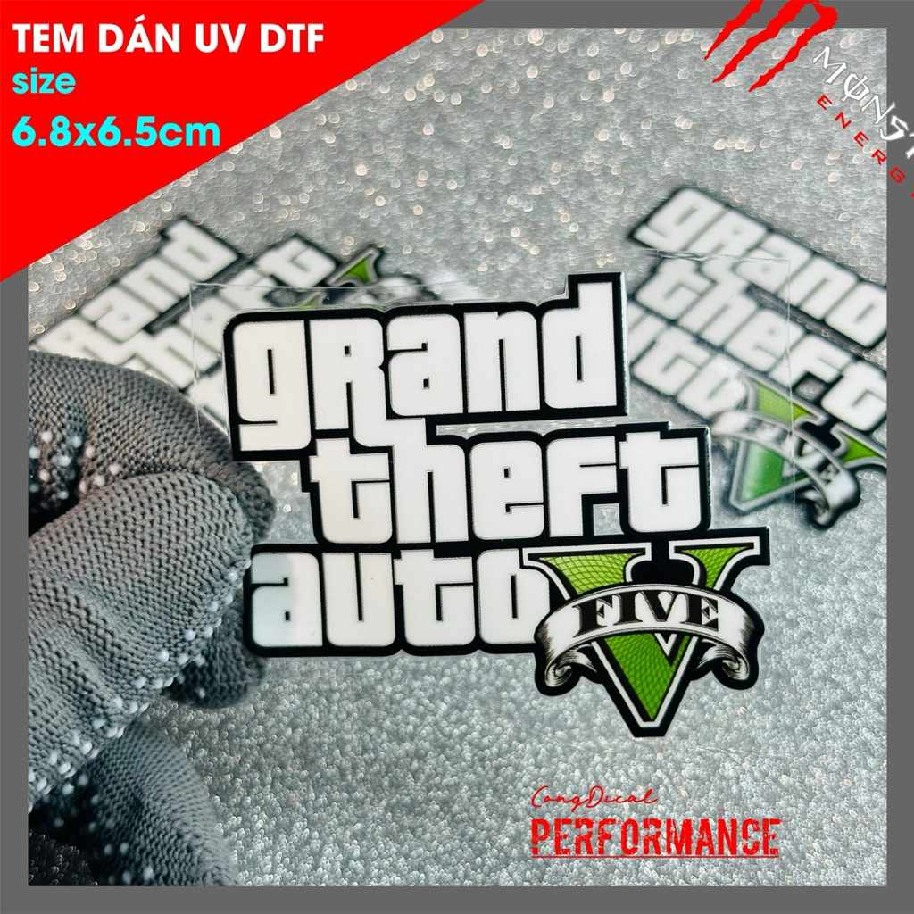 Tem dán GTA5 (ngang 6.8 cao 6.5cm) chất liệu UV DTF
