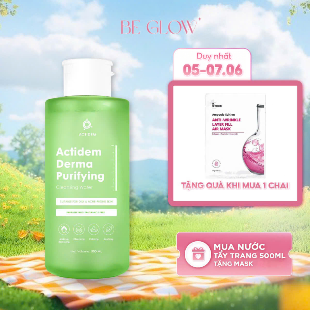 Nước tẩy trang dành cho da dầu mụn Actidem Derma Purifying Cleansing Water 500ml - Be Glow Beauty