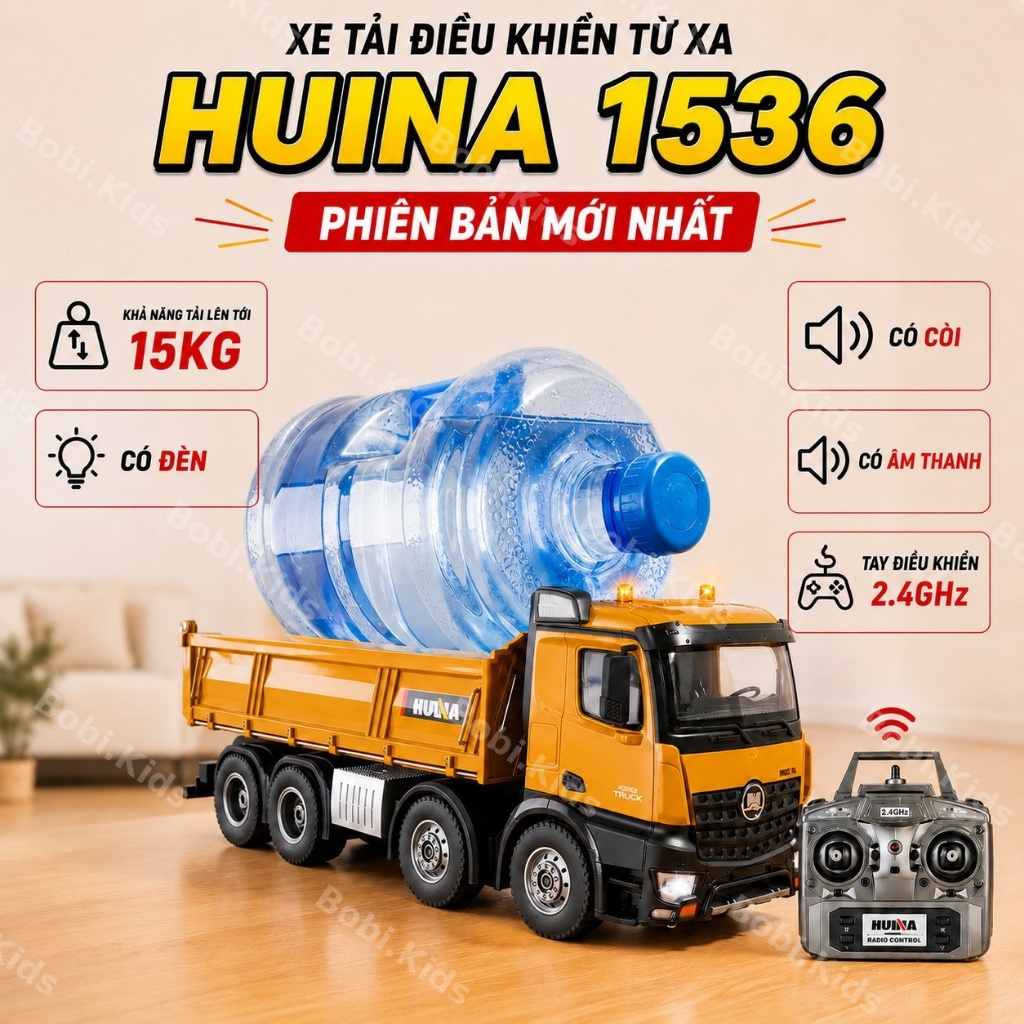 Xe tải-xe ben điều khiển từ xa huina 1536 tỉ lệ 1:14 4 chân cao cấp kèm pin sạc, khả năng tải 15kg c