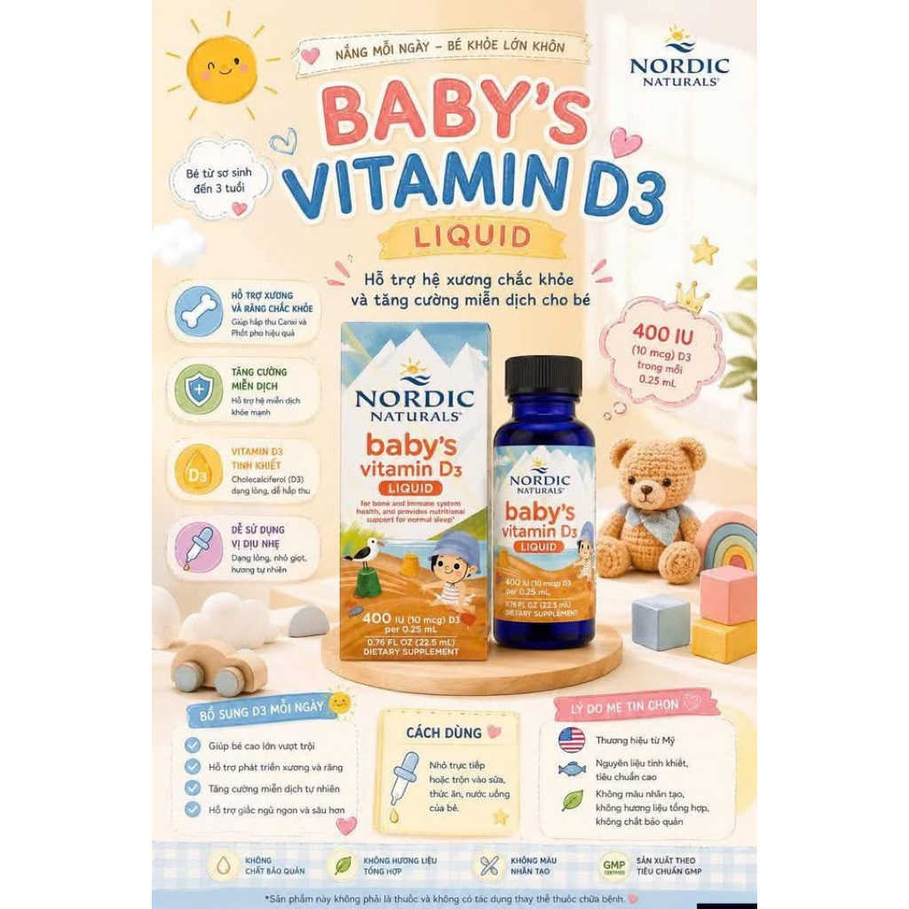 D3 Nordic Naturals Baby's Vitamin D3 Liquid - Bổ Sung D3 Thuần Cho Trẻ Sơ Sinh 22.5ml