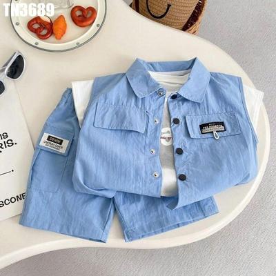 Set Streetwear Hàn Quốc Gile Áo Thun Quần Đùi Kaki Bé Trai 1-5 Tuổi MINTSCLOSET Quảng Châu - TN3689