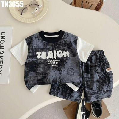 Set Đồ Bộ Áo Thun Tay Ngắn Quần Đùi Loang TRAIGH Cho Bé Trai 1-5 Tuổi MINTSCLOSET Quảng Châu TN3655