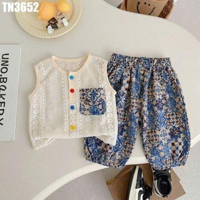 Set Bộ Ba Lỗ Dệt Lỗ Thông Hơi - Phong Cách Vintage Họa Tiết Gốm Sứ Cho Bé Trai MINTSCLOSET - TN3652