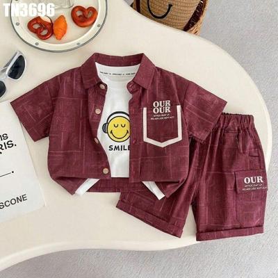 Set Áo Sơ Mi Áo Thun Tay Ngắn Quần Đùi Họa Tiết Chữ Bé Trai 1-5 Tuổi MINTSCLOSET Quảng Châu -TN3638