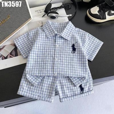 Set Đồ Bộ Áo Sơ Mi Quần Sọc Caro Logo Cho Bé Trai 1-5 Tuổi MINTSCLOSET Quảng Châu - TN3597