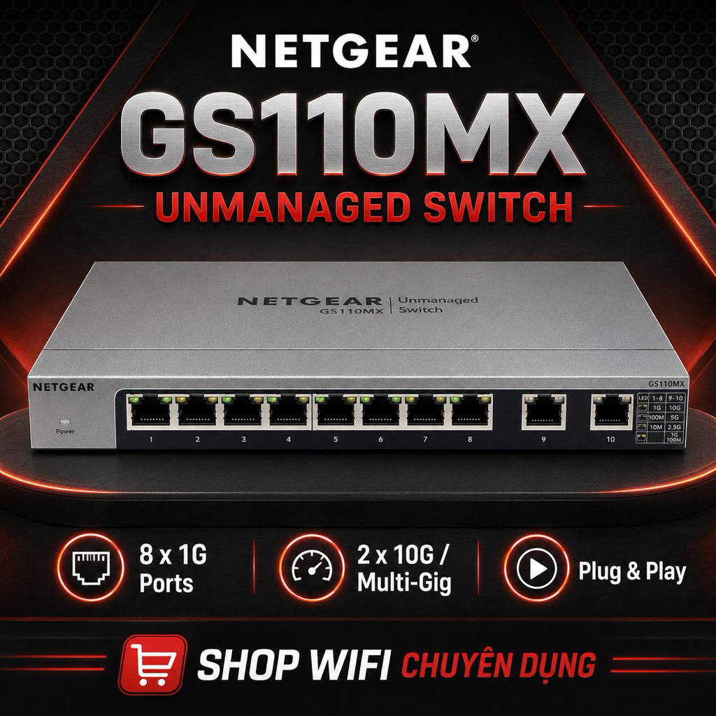 Switch Netgear GS110MX (8 Port 1G + 2 Port 10G/Multi-Gig)