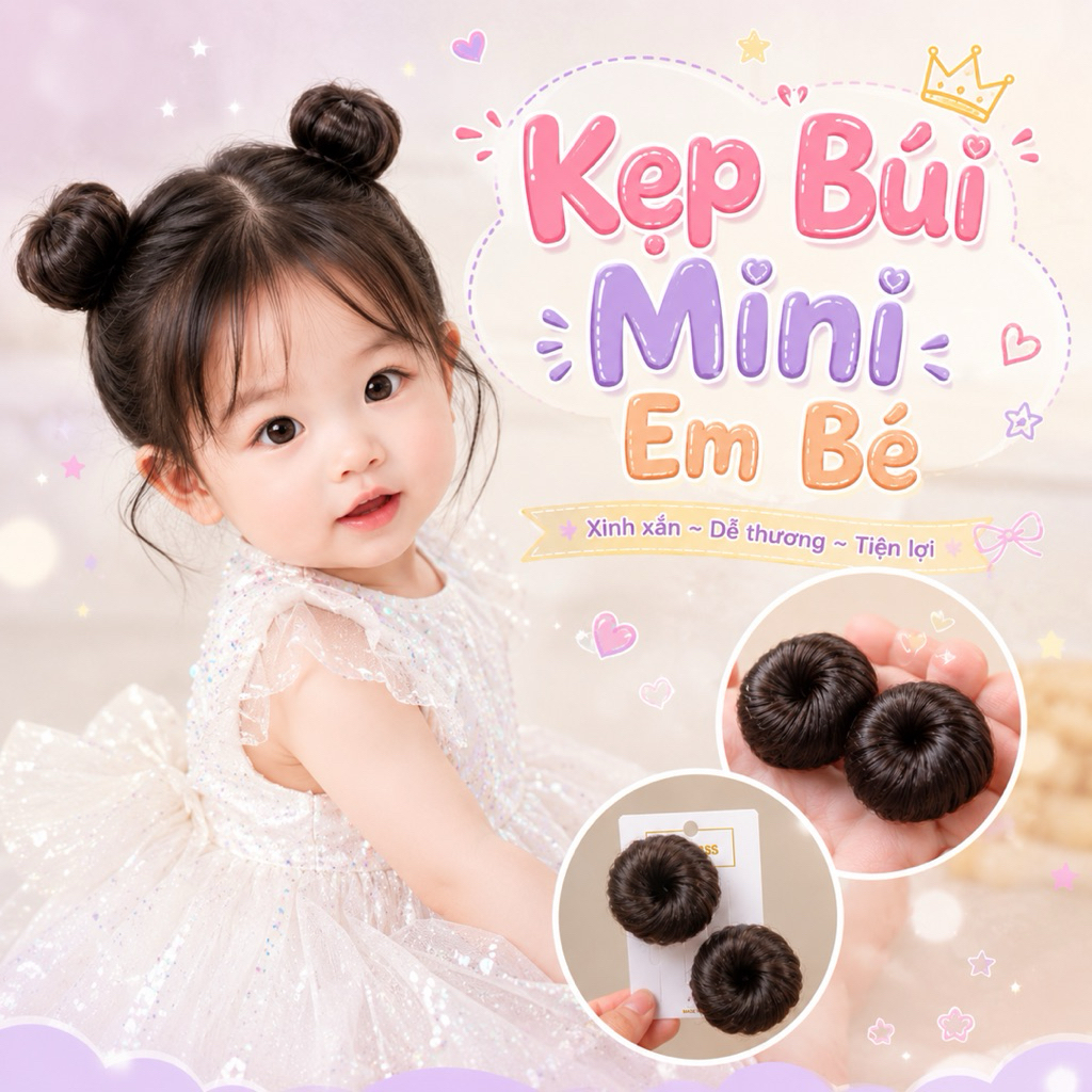 Búi Tóc Giả Mini Cho Bé Dạng Kẹp Cao Cấp Siêu Đáng Yêu Dễ Sử Dụng