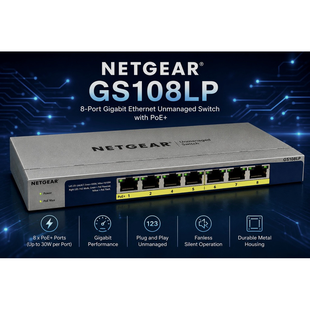 ✅ Switch POE 123W AF/AT NETGEAR -  GS108LP - GS108PP - Switch 8 ports. Bộ Chia Mạng Lan , Cấp Nguồn 