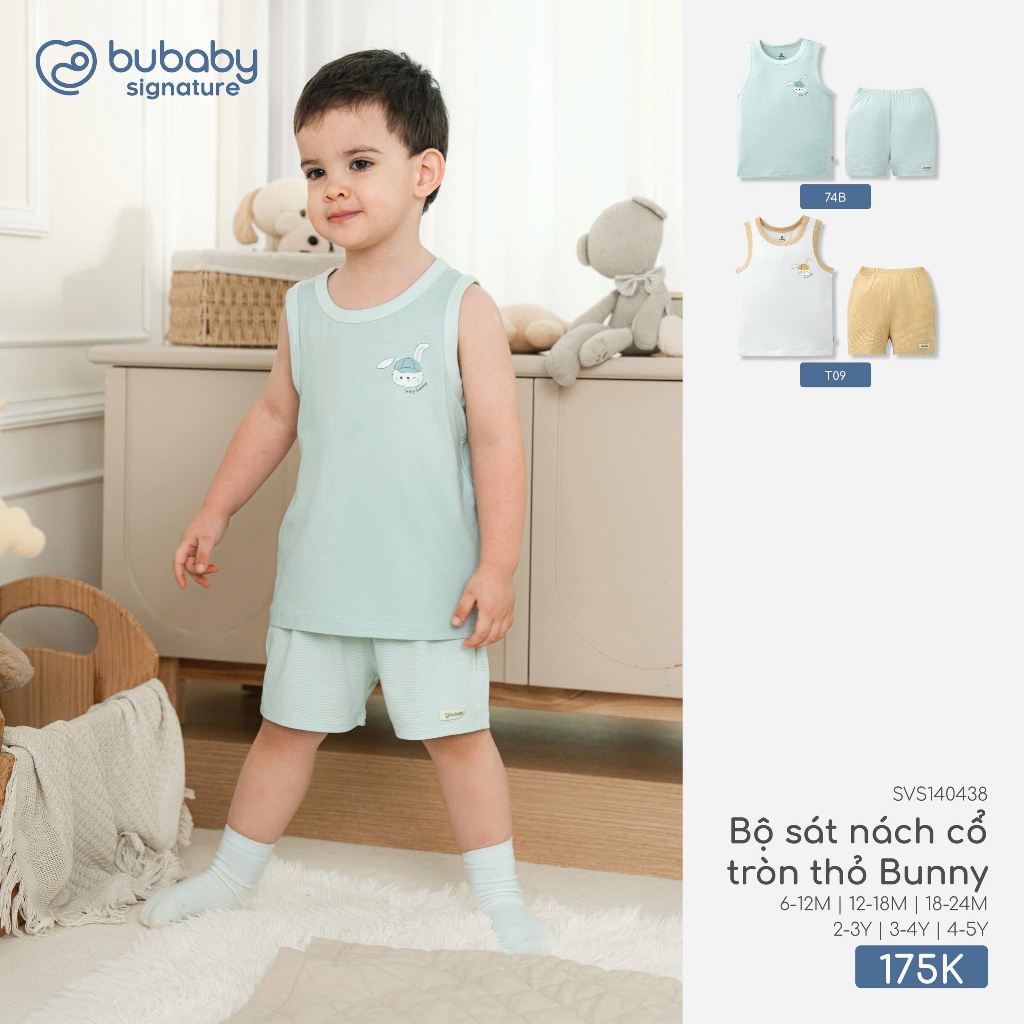 [Bu baby] (6M-5Y) Bộ sát nách cổ tròn in Thỏ con  bababy mã SP SVS140438
