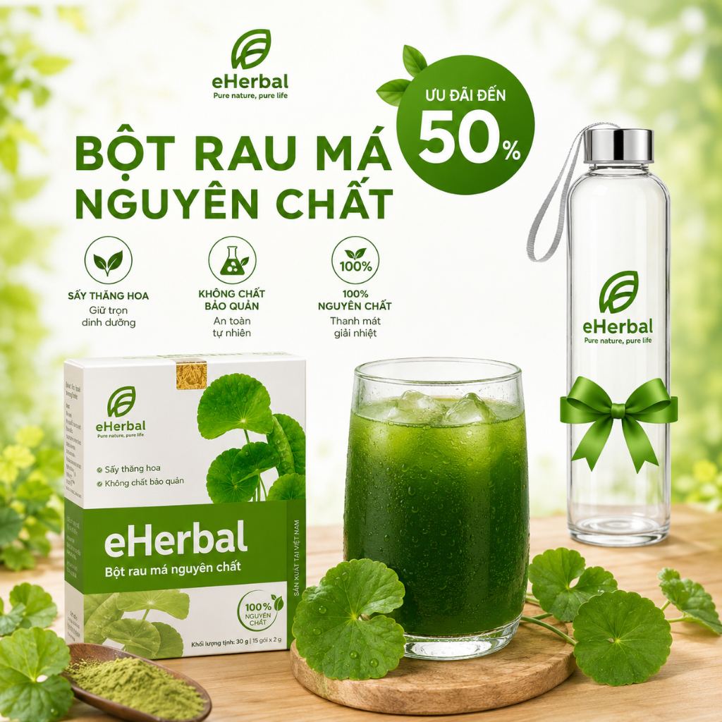 [SIÊU RẺ] COMBO BỘT RAU MÁ NGUYÊN CHẤT EHERBAL - Sấy Thăng Hoa