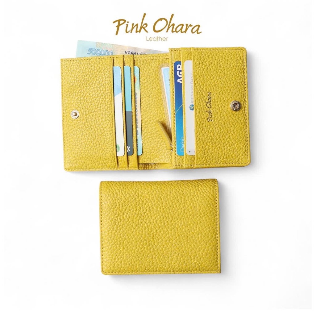 Ví Nữ Gấp Mini PINK OHARA Da Bò Thật
