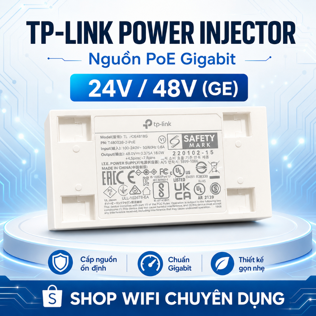 Nguồn POE TPlink 24V  / 48V Passive   (GE) Power Injector , Nguồn PoE Gigabit