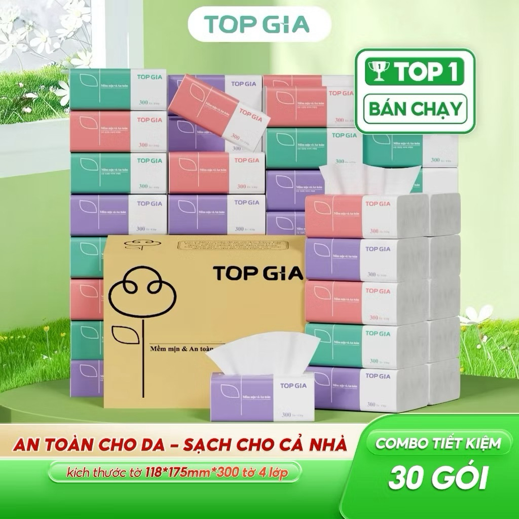 Giấy ăn rút Top Gia, thùng 30 gói/ 46 gói/ 16 gói 4 lớp cáo cấp tiện lợi