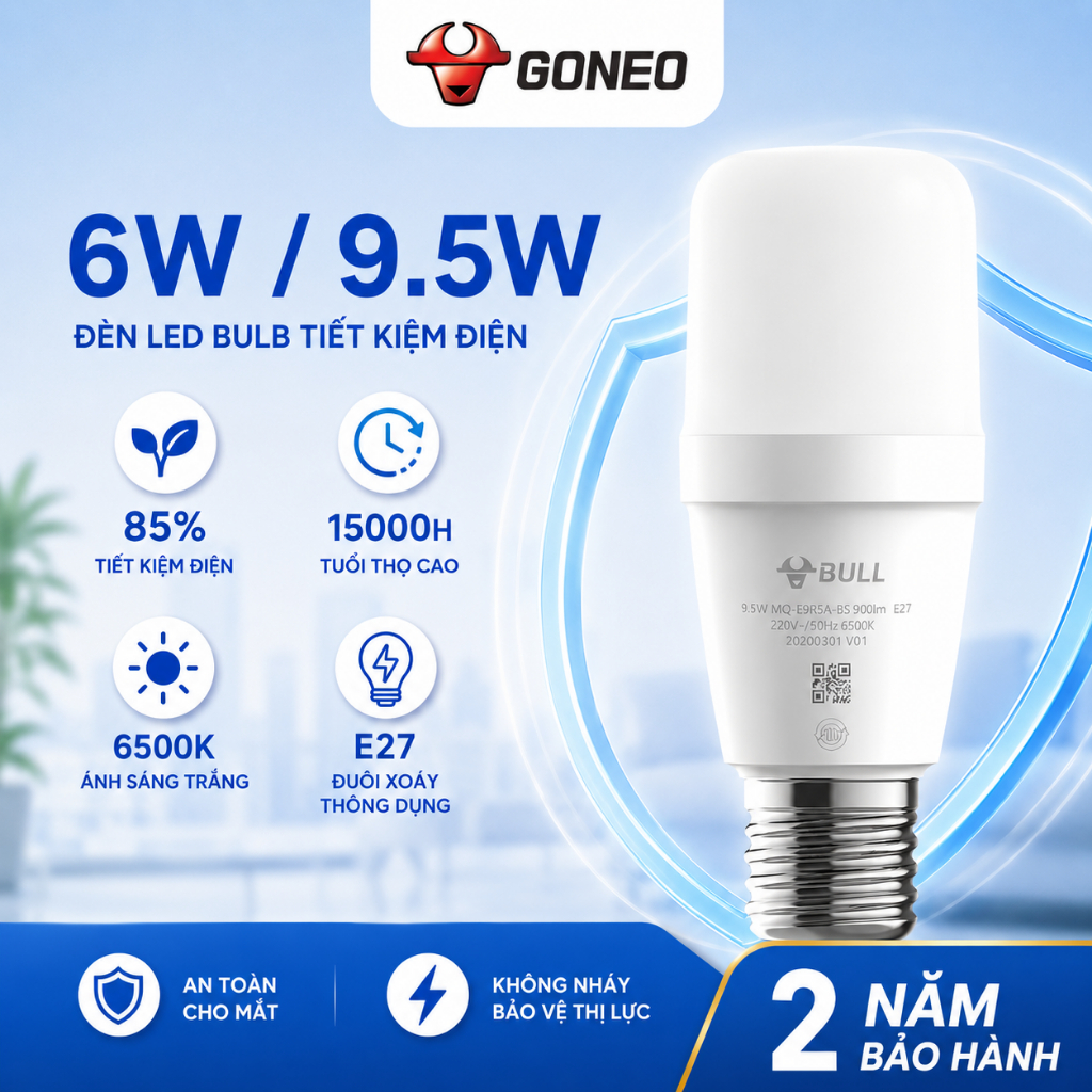 Bóng Đèn LED Bulb Gongniu MQ-E006A – Đui E27 – Chống Nhấp Nháy – Chính Hãng