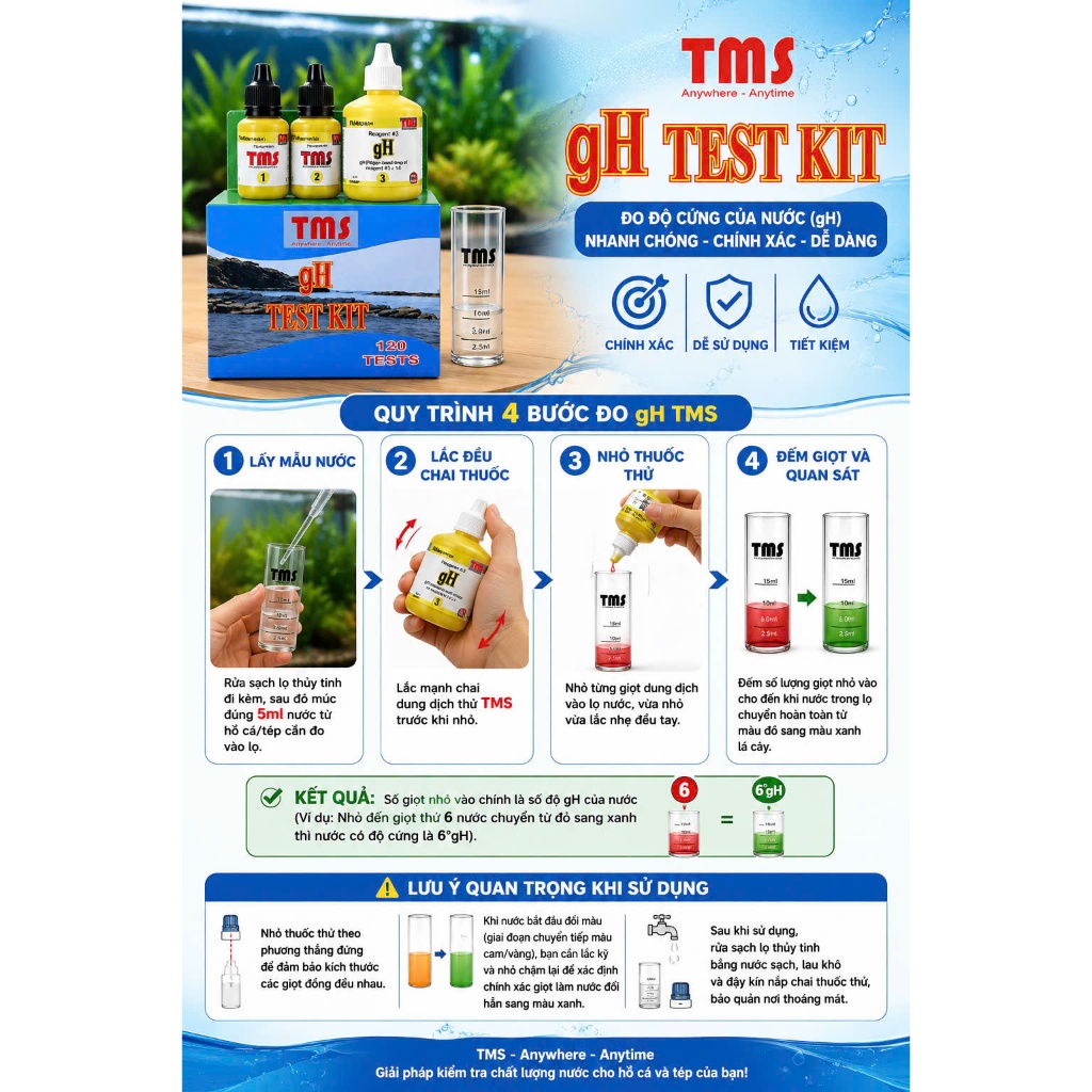 Bộ Test Kit GH của nhà TMS -  đo Độ Cứng Nước Chính Xác  Kiểm Tra gH Hồ Tép Cá Cảnh