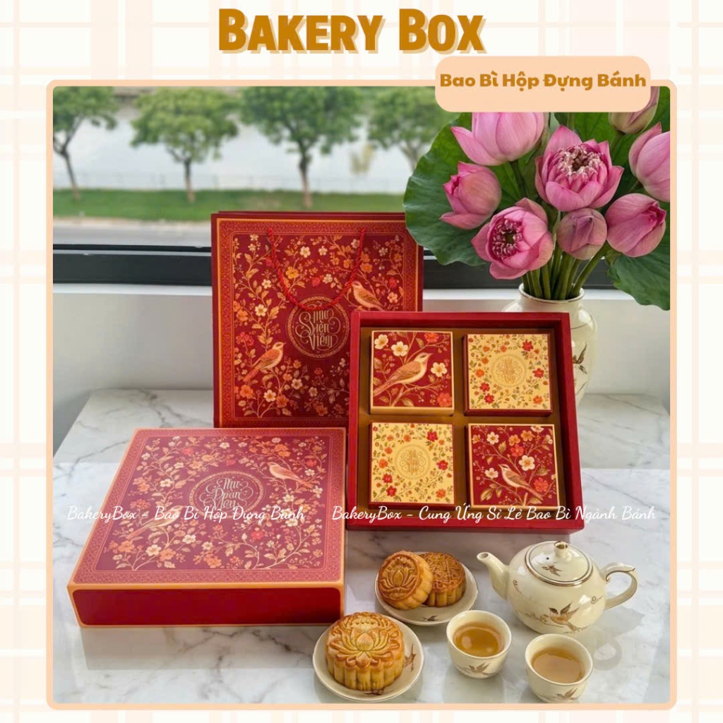 10 Hộp Trung Thu 4 Bánh 150gr - 250gr ~ Hồng Viên (Mẫu Mới 2026)