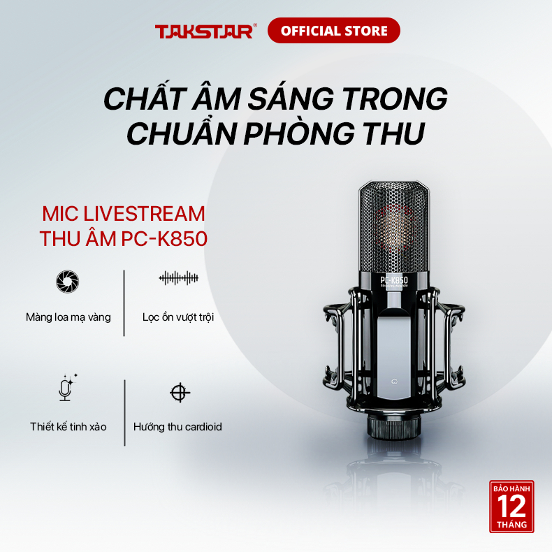 Mic Thu Âm Hát Livestream Karaoke Chuyên Nghiệp Takstar PC-K850 Chính Hãng Cao Cấp, Độ Nhạy Cao, Lọc