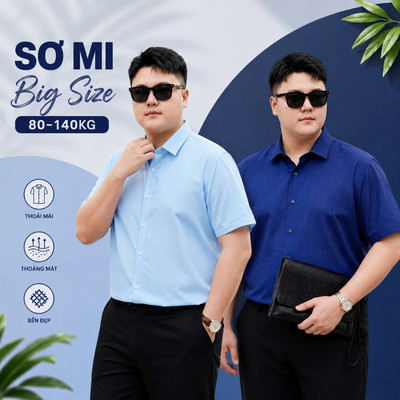 Áo Sơ Mi Ngắn Tay Bigsize Nam 80-140kg AKYOO Cao Cấp, Không Bai Mờ, Không Gây Khó Chịu Khi Mặc - SM THAN, NHAT IN