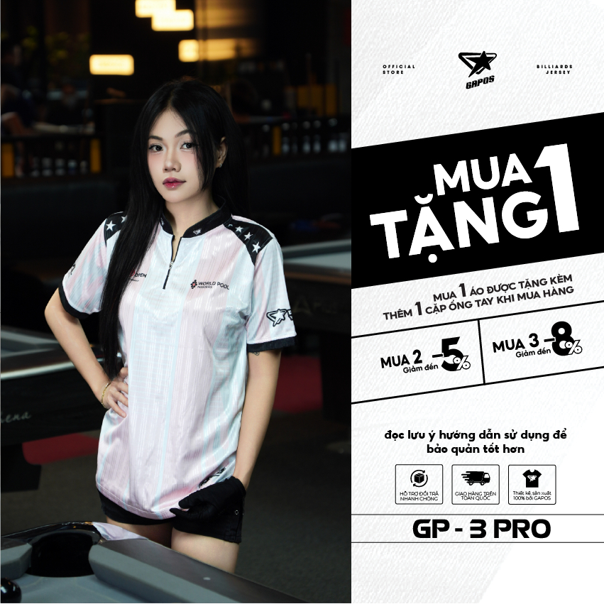 Áo Thun Billiards Chuyên Nghiệp Nam/Nữ Chất Vải Lấp Lánh Màu Hồng Pastel Mã GP-3PRO