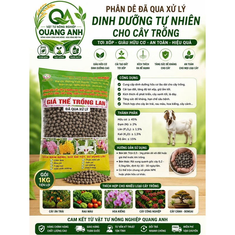 Phân Dê Hữu Cơ 1Kg Đã Qua Xử Lý – Tơi Đất, Kích Rễ, Ra Hoa, Nuôi Trái Hiệu Quả.