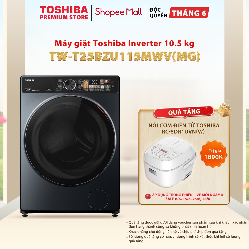 [Freeship - Lắp Đặt 0Đ] Máy Giặt Cửa Trước Cao Cấp Toshiba Inverter 10.5 Kg TW-T25BZU115MWV(MG) - Tự Phân Bổ Nước Giặt | BigBuy360 - bigbuy360.vn