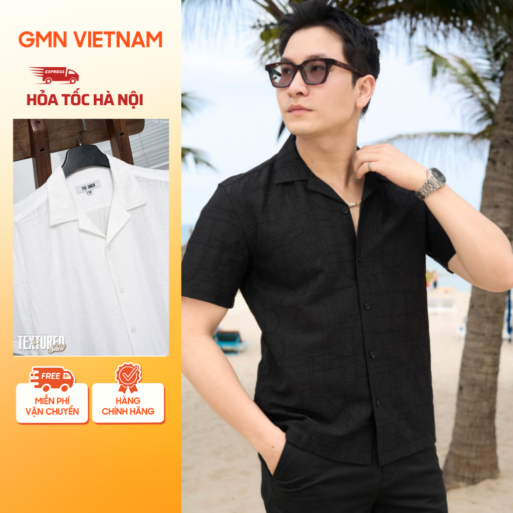 Sơ mi đi biển vải gió dệt vân mềm rủ nhẹ thoáng, cổ cuban cộc tay, sơ mi hè nam Textured Cuban Shirt