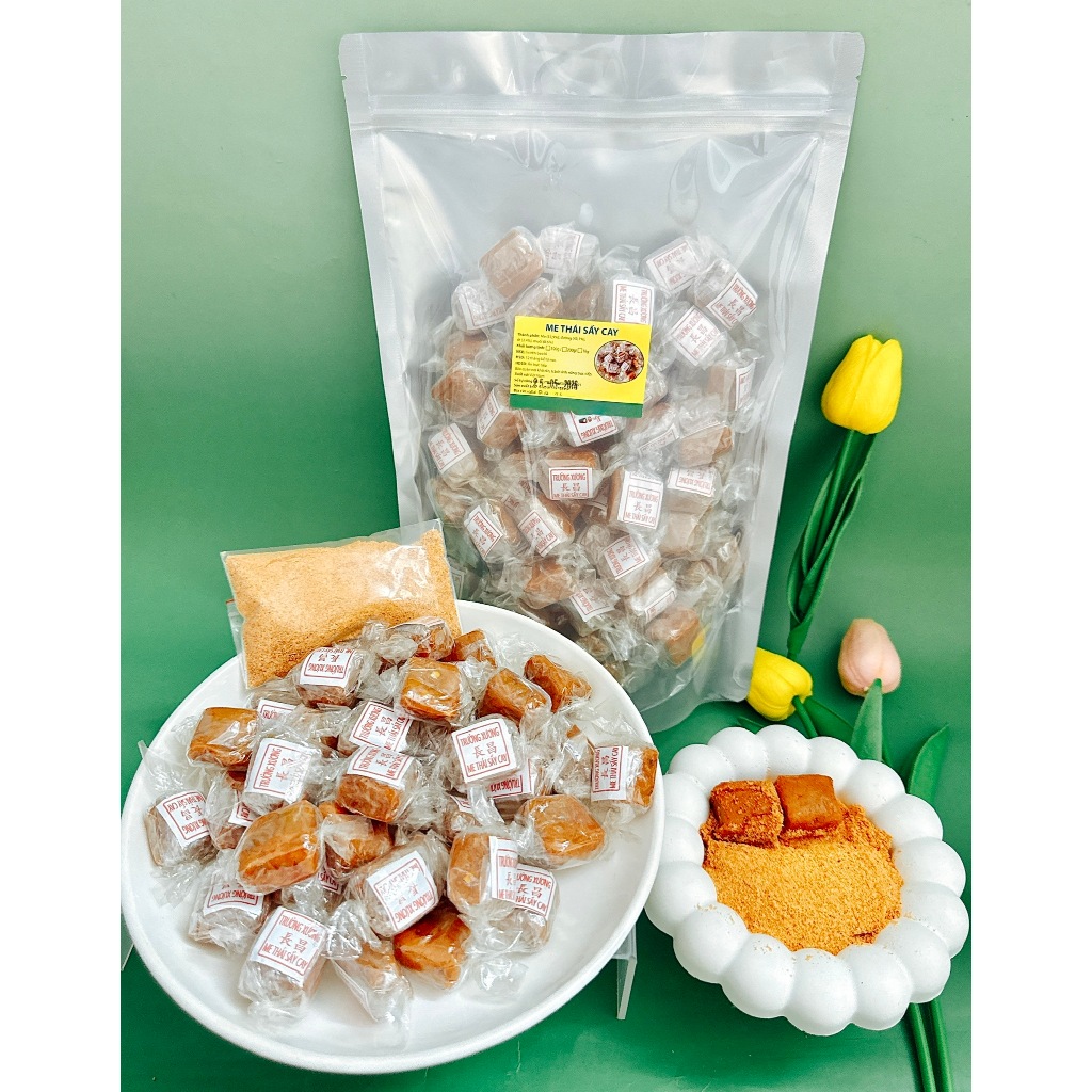 (Tặng Muối) 1Kg Kẹo Me Sấy Cay Trường Xương_ chua cay +100g Muối chấm