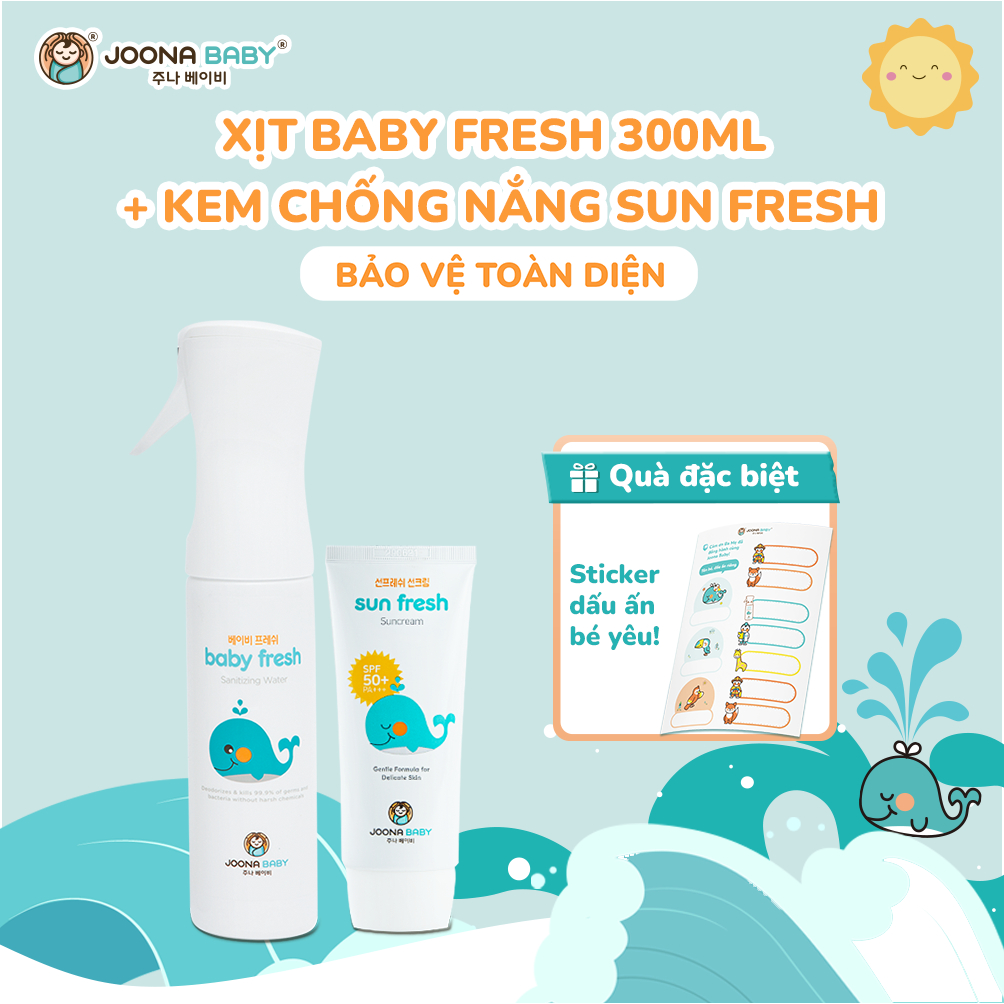 Combo xịt đa năng giúp khử khuẩn, khử mùi Baby Fresh 300ml và Kem chống nắng Sun Fresh 50ml - Joona 