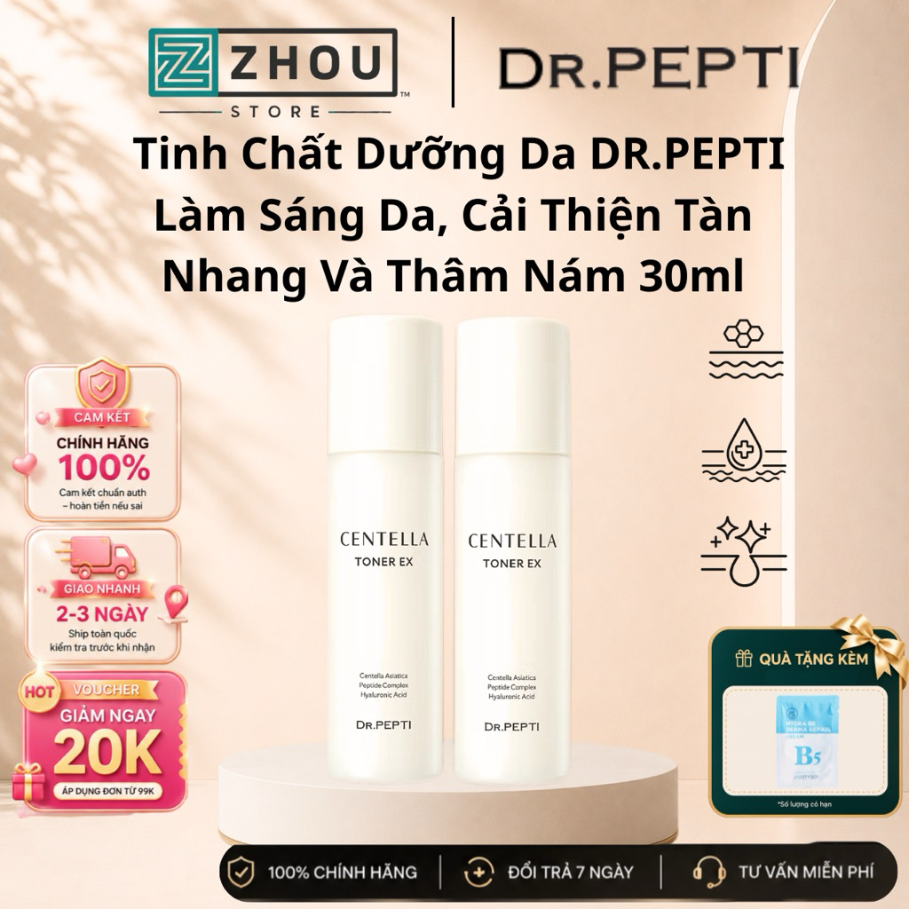 Tinh Chất Dưỡng Da Dr.Pepti Centella Toner EX 30ml Cấp Ẩm Làm Dịu Da Hỗ Trợ Da Mịn Màng Rạng Rỡ