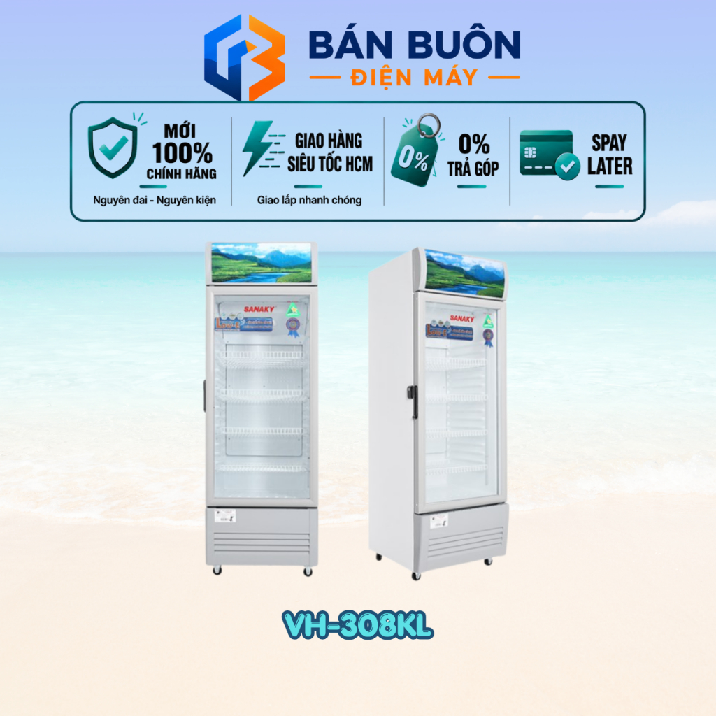 VH-308KL Tủ mát Sanaky – 300L, 1 cánh kính, chống đọng sương, máy nén Panasonic VH-308KL