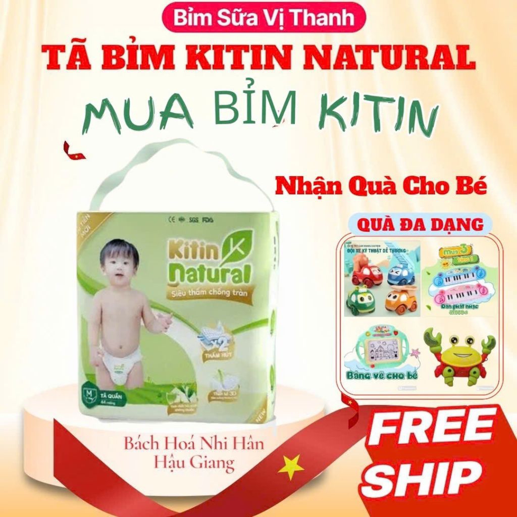 Bỉm / Tã trà xanh Kitin Natural {đủ size Dán / size Quần}
