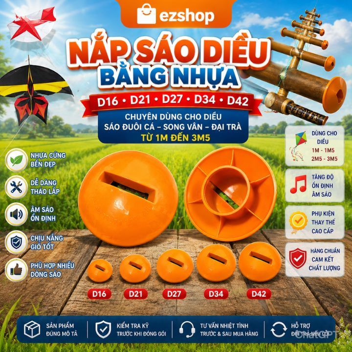 Nắp Sáo Diều Bằng Nhựa D16 D21 D27 D34 D42 Phụ Kiện Sáo Diều Đuôi Cá Song Vân Đại Trà Cho Diều 1m 1m5 2m5 3m5 chất lượng