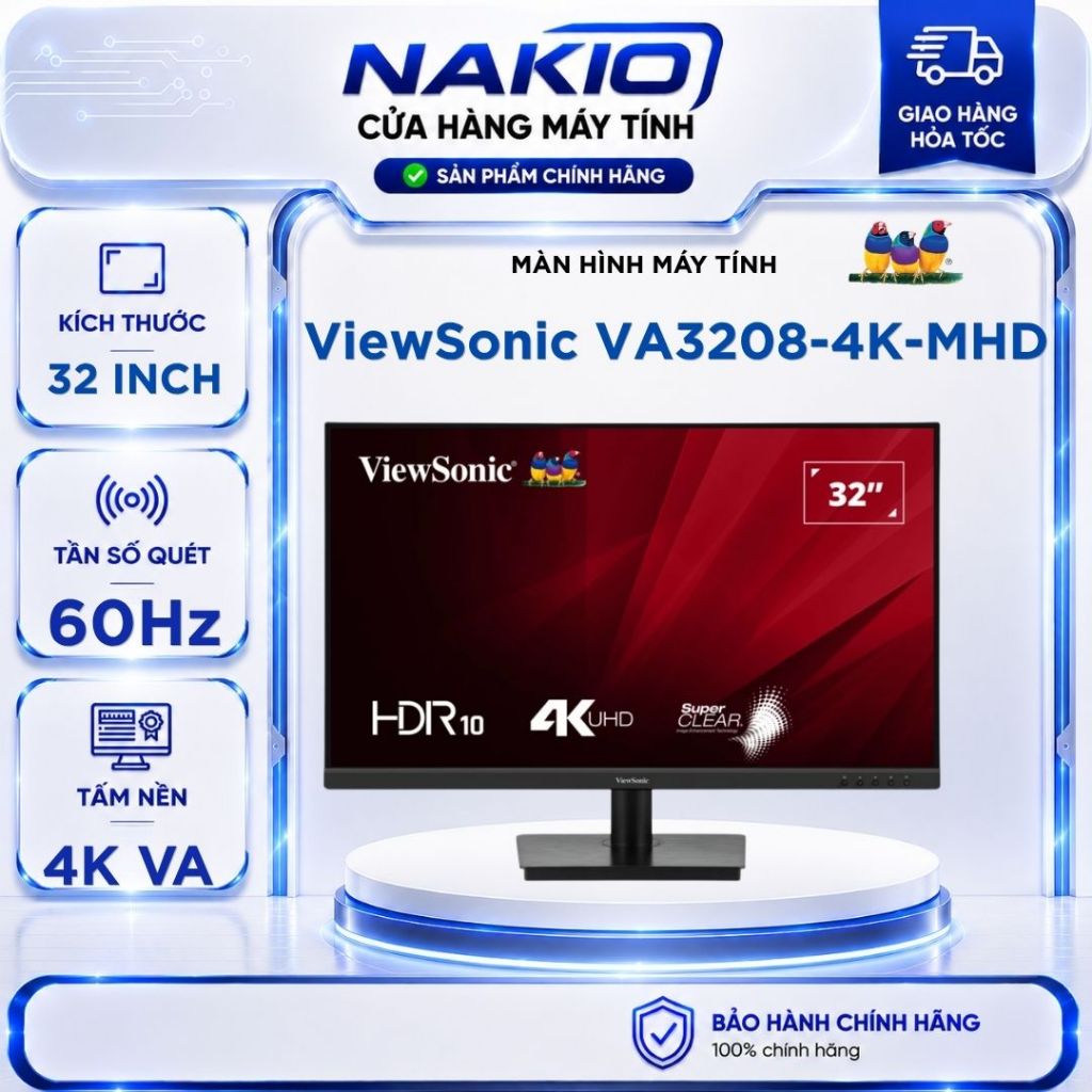 Màn Hình Đồ Họa ViewSonic VA3208-4K-MHD (31.5 inch / VA / 60Hz / 4K UHD /4ms / LOA /HDMI + DP)