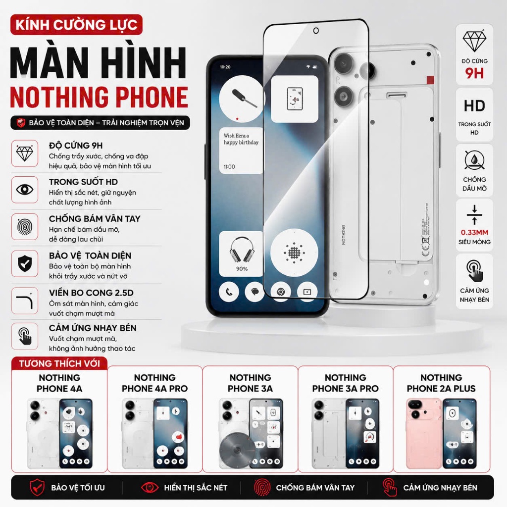 Kính Cường Lực Nothing Phone 3a/ 3a Pro/ 3 Nothing Phone 2/ 2a/ 2a Plus Nothing Phone 4A/ 4A PRO TRO