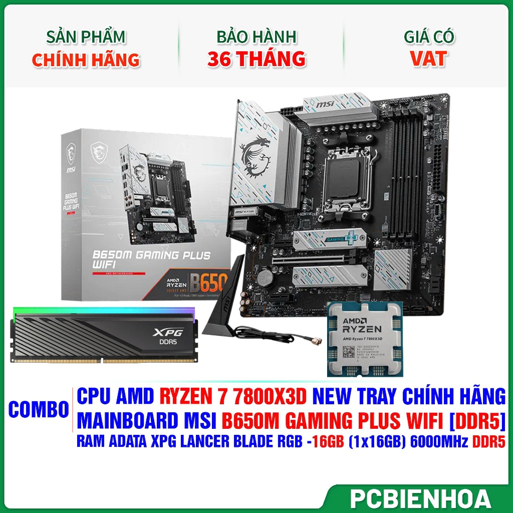 Combo AM5 - Ryzen 7 7800X3D+ B650M+ 16G 6000- 36T