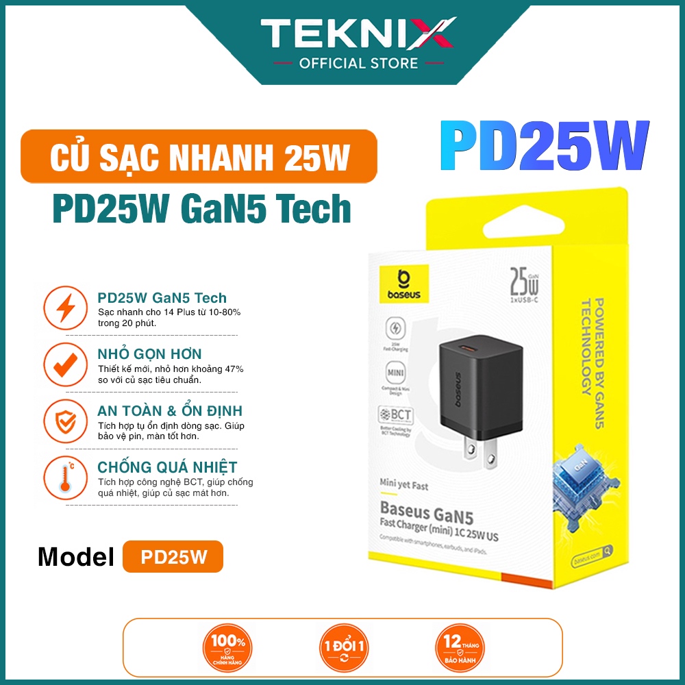 Củ Sạc Nhanh 25W GaN5 Mini 1C cho Samsung OPPO VIVO Ai Phone 14 15 16 Sạc Đầy 30 Phút Không Nóng Máy