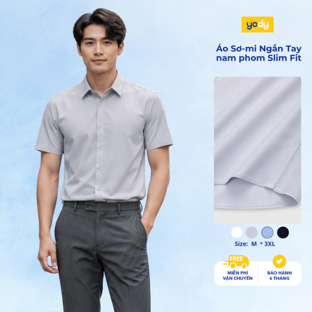 Áo sơ mi nam Yody cộc tay chất lụa nến chống nhăn dáng slim fit  TRA - MOSS26A012