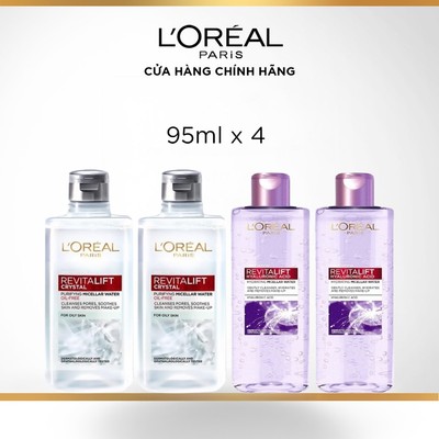 [QUÀ TẶNG KHÔNG BÁN] Bộ 4 nước tẩy trang sạch sâu dịu nhẹ, cấp ẩm và kiềm dầu L'Oreal Paris 95mlx4