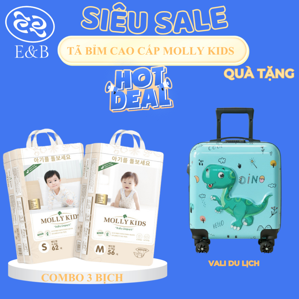 [CHÍNH HÃNG - 3 BỊCH ] Tã Bỉm MOLLY KIDS Nội Địa Hàn Quốc Dán/Quần Đủ Size, Mềm Mịn, Thấm Hút Nhanh,