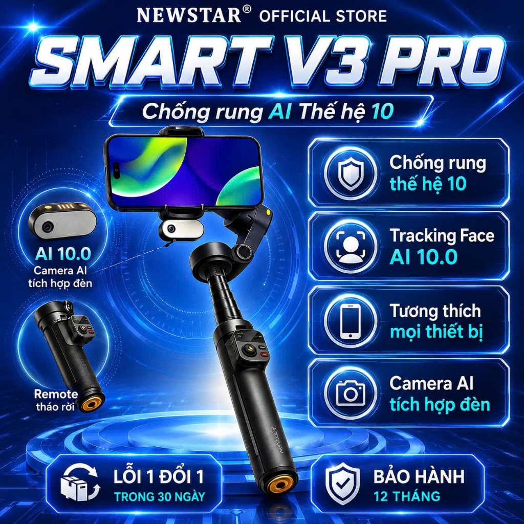 Gimbal xoay 360 độ Smart V3 bản Update 2026, Gymbal chụp ảnh quay video theo dõi vật thể bản cao cấp