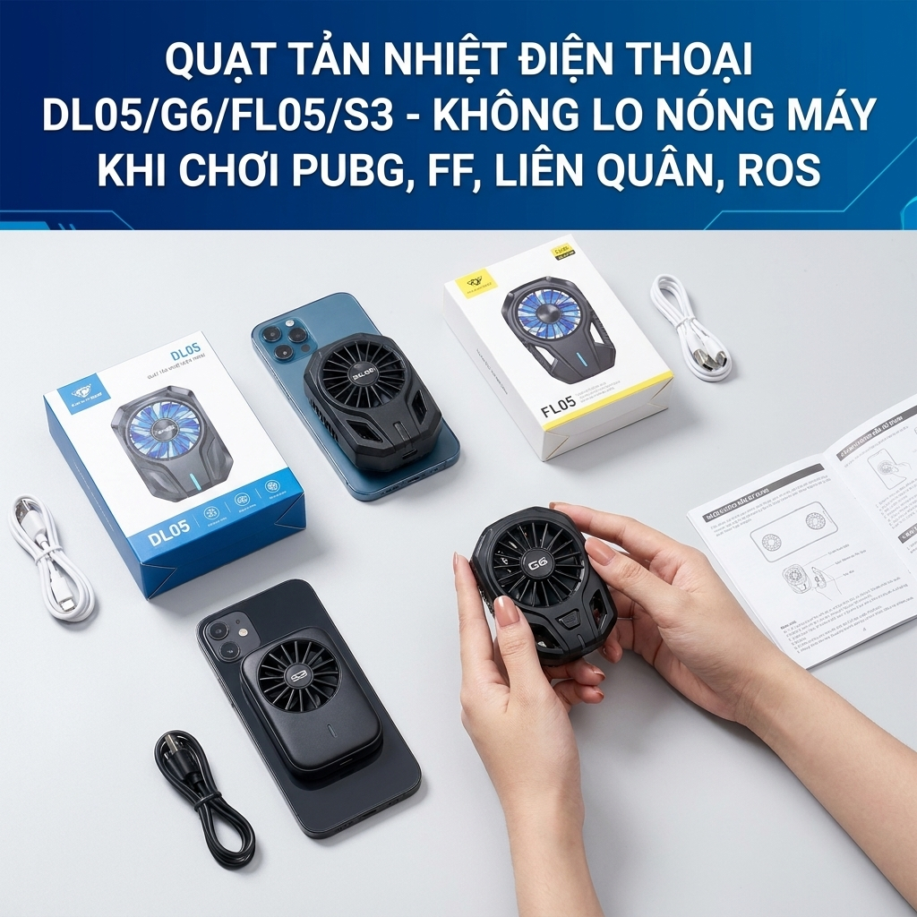Quạt Kẹp Tản Nhiệt Điện Thoại DL05 G6 FL05 S3 Cổng Sạc USB Dùng Cho Game Mobile