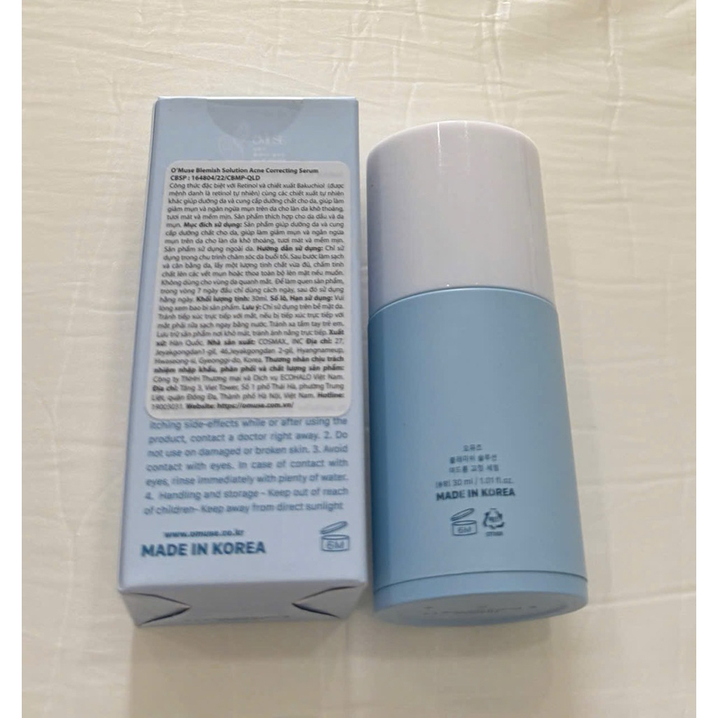 Serum giảm mụn chứa Bakuchiol cho da dầu mụn OMUSE Blemish Solution Acne Correcting Serum 30ml
