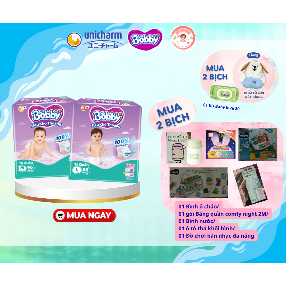 [MUA 2 GÓI TẶNG QUÀ] Tã Quần Bobby Ultra+ size M96/L88/XL74/XXL68– Sự Lựa Chọn Hoàn Hảo Cho Bé Yêu -